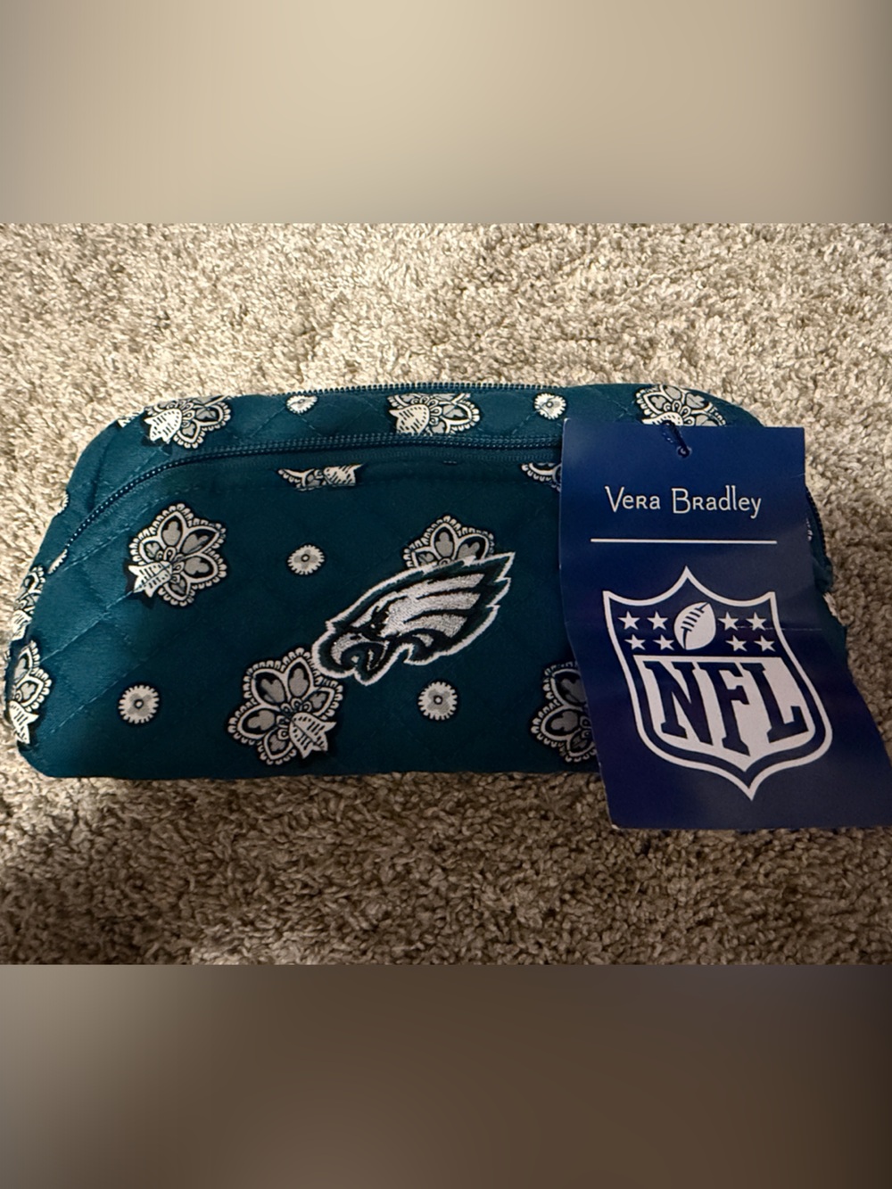 Vera Bradley Teal Quilted Cosmetic Pouch with Philadelphia Eagles Patch